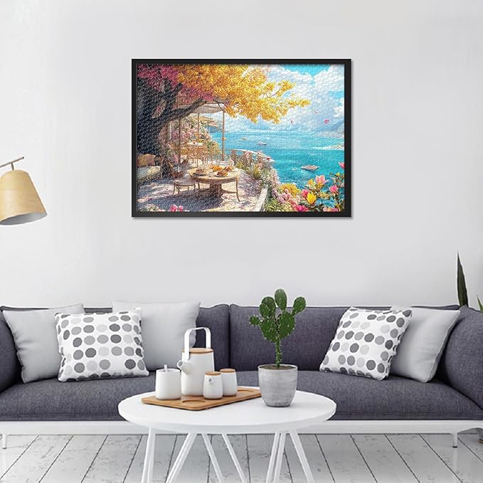 1000 Piece Puzzle for Adults - Jigsaw Puzzles for Adults, Serene Beach House with Relaxing View of The Sea from The Castle, Adult Puzzles 1000 Pieces, 27.5x19.7 in