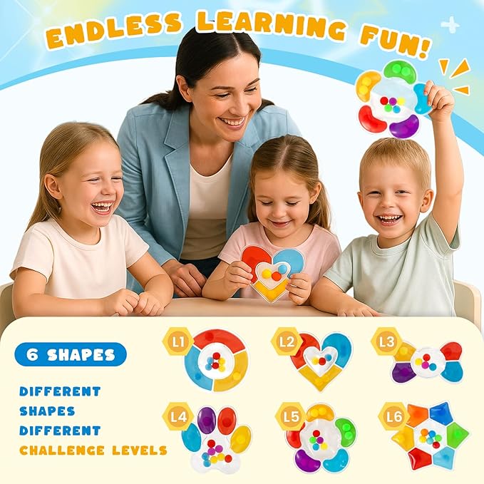 LovesTown 6PCS Color Sorting Toys, Matching Games for Toddlers Different Shapes Sensory Fidget Toys for Kids with Autism Airplane Travel Birthday Christmas Classroom Rewards
