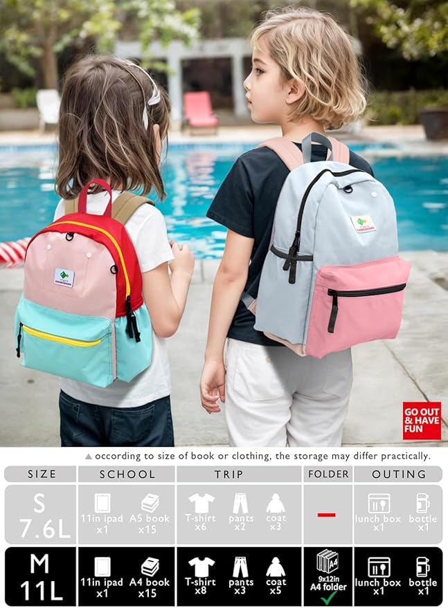 Kids Backpack, 1.0L, Cotton Candy, Kindergarten Elementary School, Lightweight, Soft Shell, Zipper, Unisex, Little Kid, Nylon, 13"H Fit A4 Folder, Adjustable Straps