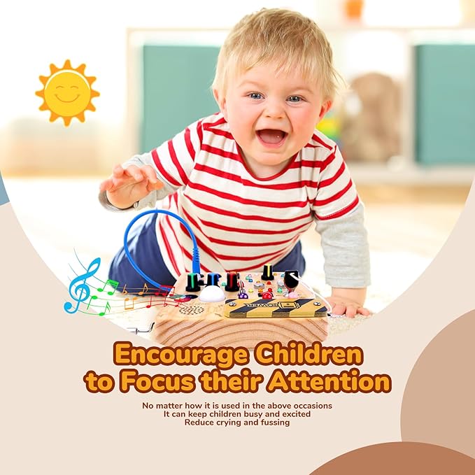 Busy Board,Montessori Toys for 1-3 Year Old Boys & Girls,Travel Educational Learning Activities for Toddlers,Sensory Toy for Kids with Autism (Busy Board v5)