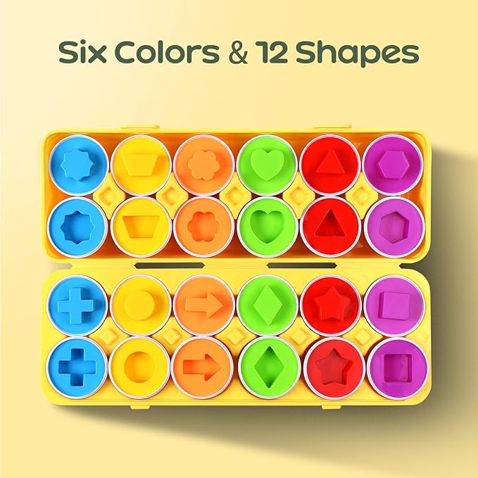 CPSYUB Matching Eggs Toys Color & Shape Recognition Sorter Puzzle, Montessori Toys for Baby Easter Travel Bingo Game, Sensory Early Learning Fine Motor Skills for Year Old Kids