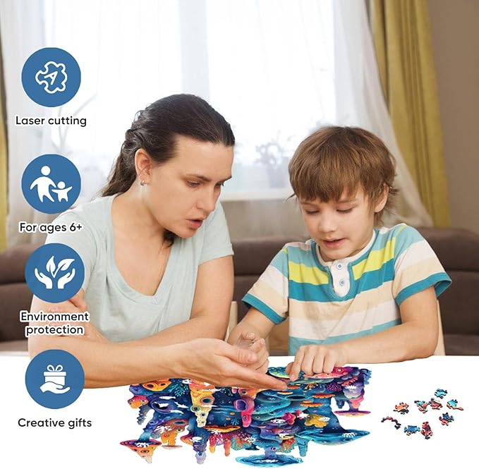 Wooden Puzzles for Adults 500 Pieces, Coral Jigsaw Puzzles, Royal Unique Shape Adult Puzzles, Irregular Wood Puzzles Creative Gift for Adults Family Game(16.6x16.9 in)