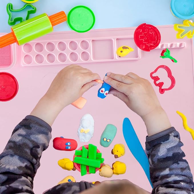 Silicone Painting Mat,Painting Stations Kit [1x Apron,1 Pair Oversleeve,20 Pieces Brushes] Craft Silicone Mats 21"X17" with Detachable Cup for Kids Gift,Paint, Clay, DIY Projects