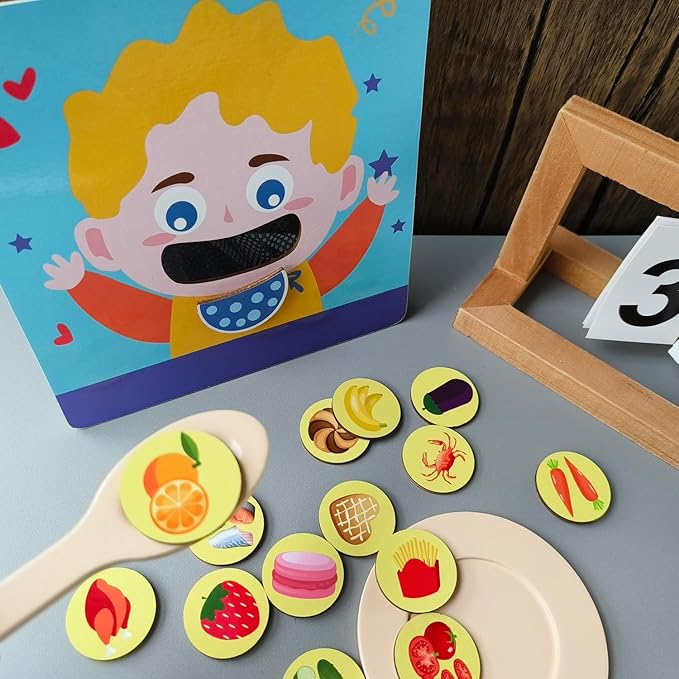 Wooden Pretend-Play Feeding Game Early Educational Montesorri Toys Pretend to Feed Toy Good-habbit Excercise Fun and Educational Toys