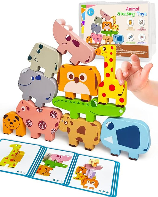 Montessori Toys for 1 2 3 4 Year Old Boys Girls, Toddler Toys Age 2-4, 10 Pack Wooden Animal Blocks Sorting & Stacking Education Toddler Puzzles Toy,1 2 3 4 Year Old Girl Boy Birthday Gifts