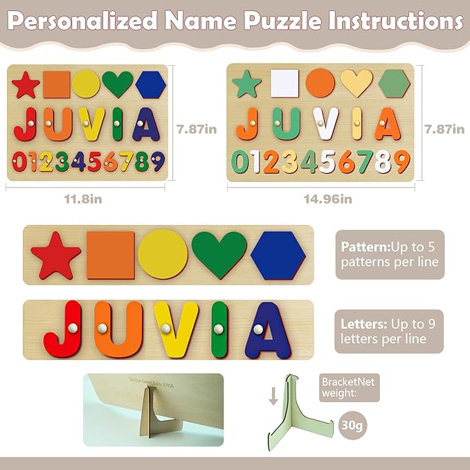Custom Name Puzzles for Toddlers 1-3 - Name Puzzle for Kids, Personalized Wooden Animal Puzzle, Baby Gifts, Baby Shower, Christmas, Newbaby Gift, Gifts for 1 2 3 Years Old (Circle-number-02)