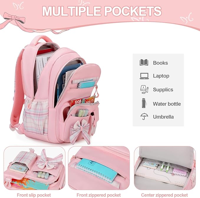 Backpack for Girls, 3PCS Girls Backpack for School with Lunch Bag Pencil Case, Cute Kids Teens Bookbag for Kindergarten Elementary Preschool Middle School