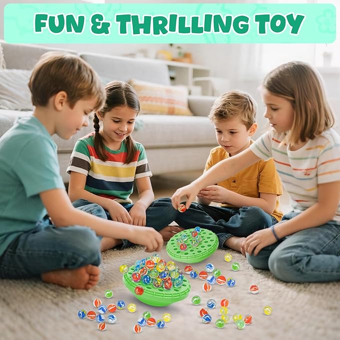 Marble Balance Game, Wobble Marble Stacking Game for Kids 6+, Family Games for Kids and Adults with Built-in Storage, Marbles Board Game for 1-4 Players, Fun Birthday Party Games Toys