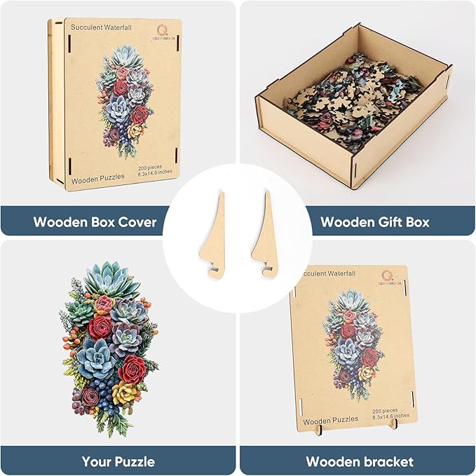Wooden Puzzles for Adults,Succulent Waterfall Jigsaw Puzzles,500 Pieces,13.3 * 23.5 Inch,Unique Irregular Shape Fun Challenging Family Game Gifts