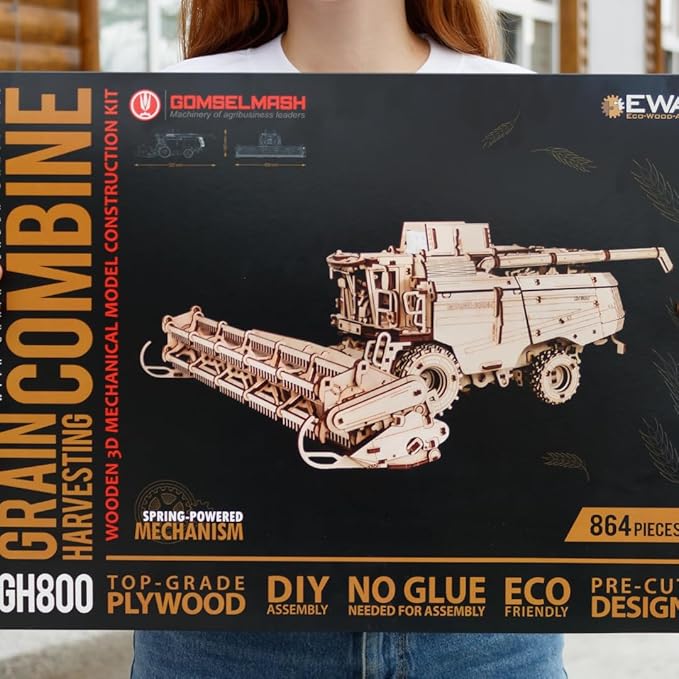 EWA Eco Wood Art Mechanical Model Grain Harvesting Combine GH800-864 pcs – Intricate Wooden Craft Kit - Sustainable DIY Assembly Kit for Adults and Teens