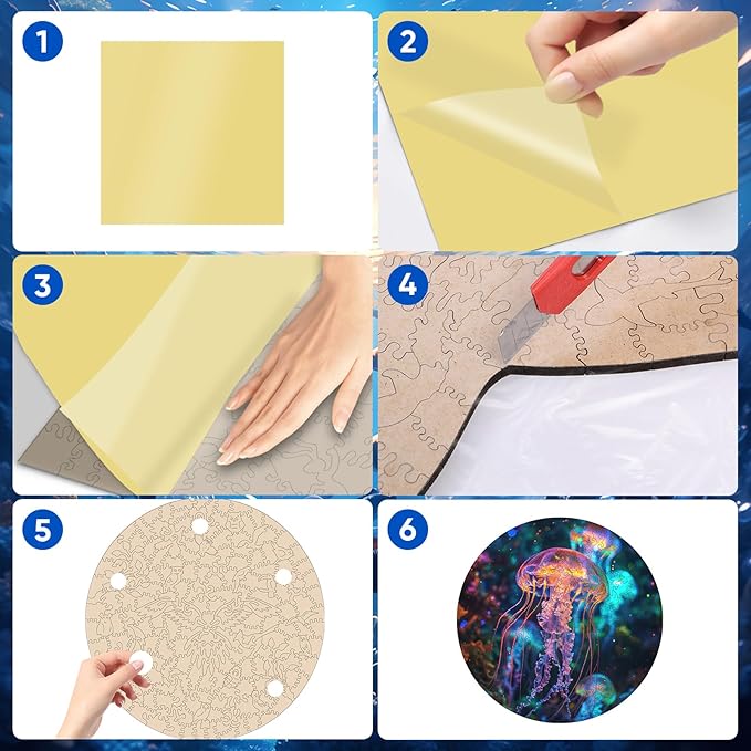 Ruikiyart Wooden Puzzles for Adults, 5MM 500 Pieces Jellyfish Wooden Jigsaw Puzzles, Sea Animals Unique Shapes Puzzles, Gift for Kids and Adults on Birthday, Thanksgiving, Christmas (16.7" x 16.7")