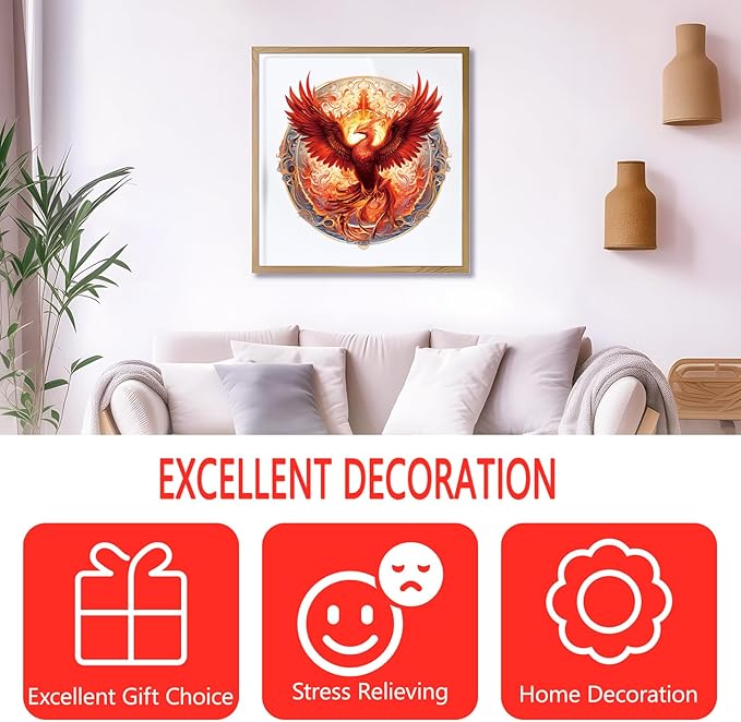 Wooden Puzzles for Adults, Reborn Phoenix Wooden Jigsaw Puzzles for Adults, Wood Puzzles Adult, Unique Animal Shape, Gifts for Friends and Family, Wall Art Canvas Puzzle (S -8.3 * 8.5in -100 pcs)