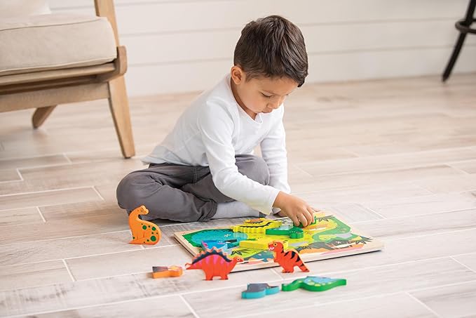 Crocodile Creek Let’s Begin Puzzle - Ten 2-Piece Beginner Puzzles for Ages 2 and Up - Heavy-Duty Storage Canister with Handle - Colorful Dinosaurs Design - Each Puzzle is 6" L x 4" H Finished