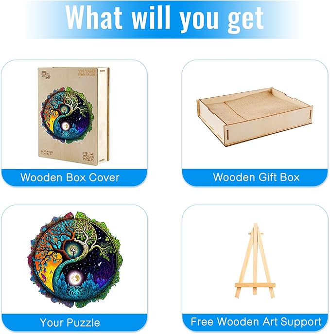 Wooden Puzzles for Adults - 100 Pieces Yinyang Tree of Life Wooden Puzzle - Unique Animal Shape Wood Cut Puzzles - Eco-Friendly Home Office Decor (S-7.9 * 7.9in)