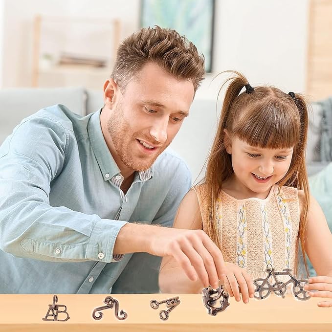 Brain Teaser Puzzles,5 Pieces Metal Cast Puzzle Games Toys for Kids and Adults IQ Test,IQ Educational Box for Teens