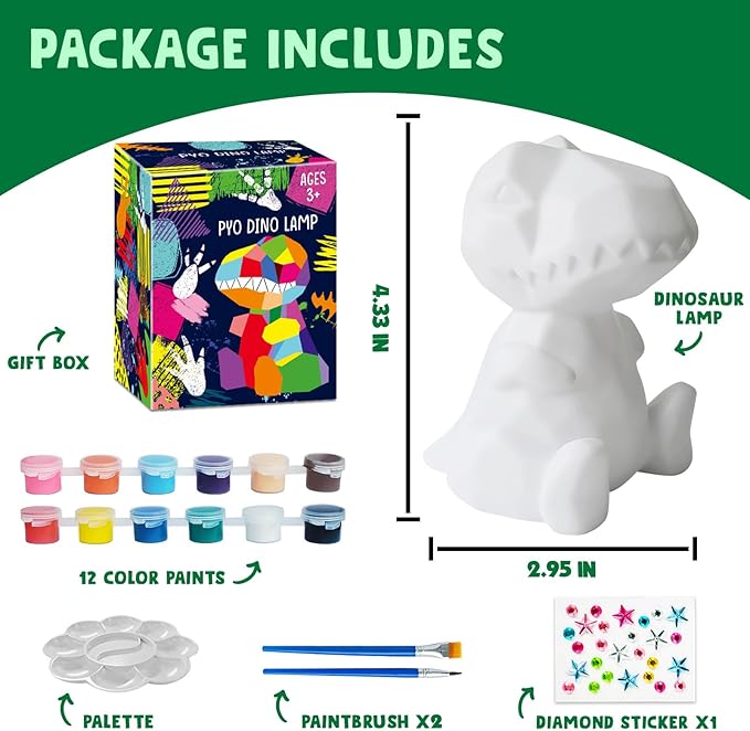 Goodyking Paint Your Own Dinosaur Lamp Kit, DIY Night Light, Arts & Crafts for Teens Girls Boys, Painting Kit for Kids, Room Decorations, Christmas Crafts Birthday Gifts for Kids Ages 3 4 5 6 7 8 9
