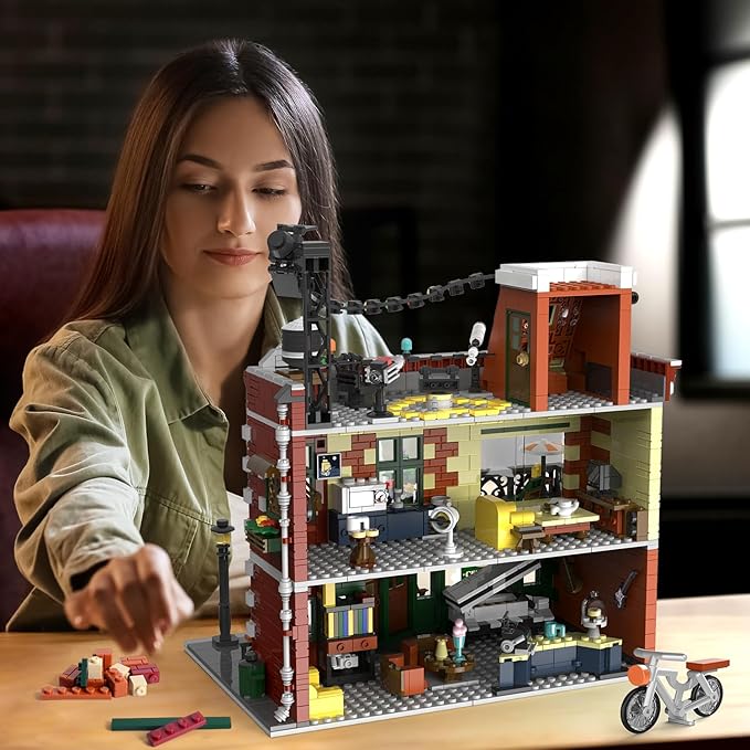 Coffee House Building Set with Light, 1589 PCS City Cafe Shop Building Block Toy with Stage Street Lights, Architecture Construction Model for Adults Teens Kids Ages 10 11 12+ Boys Girls