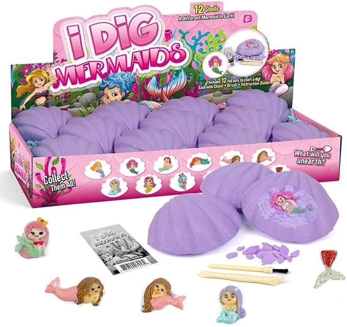 12-Pack Mermaid Discovery Set for Kids - Exciting Seashell Digging Adventure - Educational Princess Collection of Mystical Sea Life