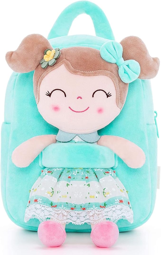 Gloveleya Kids Backpacks Girls Backpack Plush Bags with Soft Baby Doll Green 9"