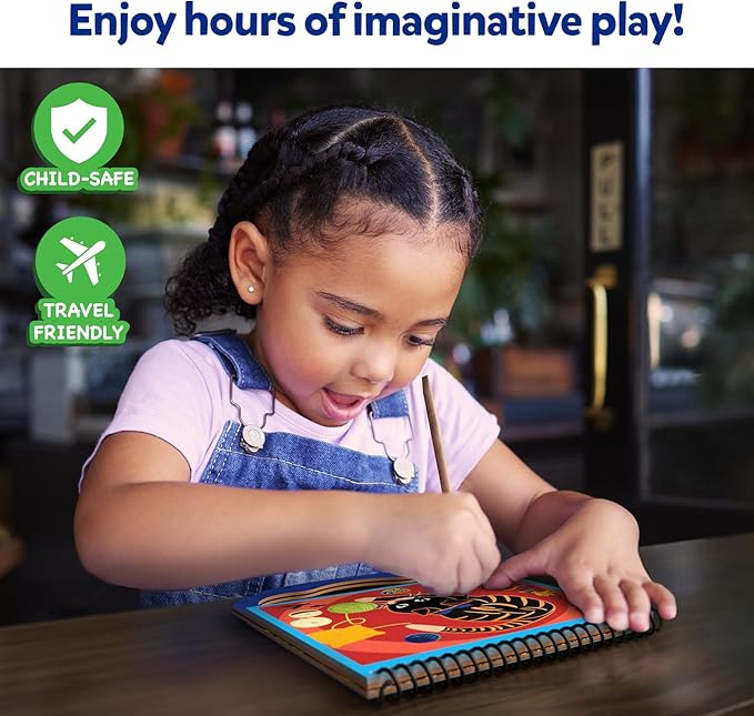 Skillmatics Scratch Art Book for Kids - Animals, Craft Kits & Supplies, 30+ Scratch Stickers, Travel Toys, DIY Kit, Gifts for Boys & Girls Ages 3, 4, 5, 6, 7, 8