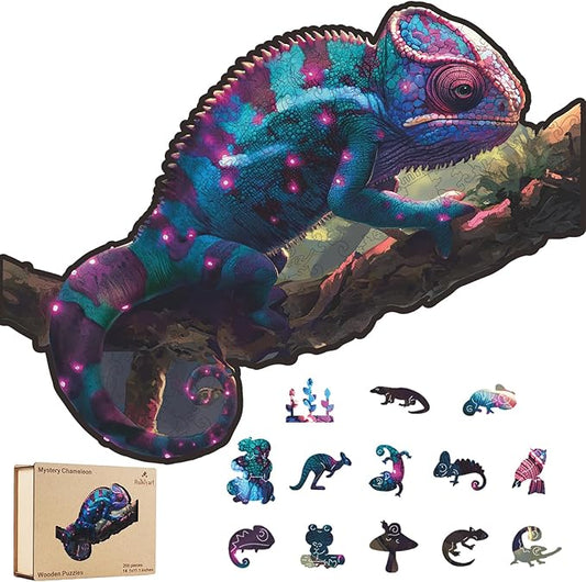 Ruikiyart Wooden Puzzles for Adults, 5MM 200 Pieces Chameleon Jigsaw Puzzles Unique Shapes Lizards Wood Puzzles Gift for Kids and Adults on Birthday, Thanksgiving, Christmas (14.1"x11.1")