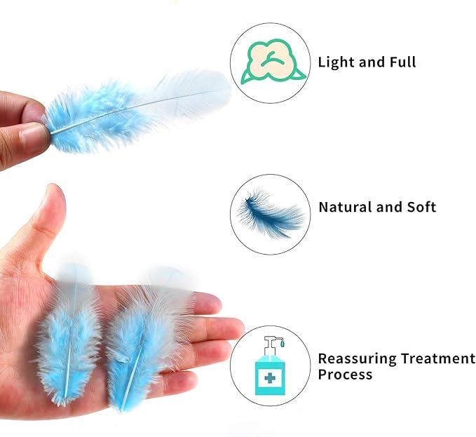 Soarer Light Blue Craft Feathers Bulk - 300pcs 3-5inch Natural Feathers for Wedding Home Party, Dream Catcher Supplies and DIY Crafts(Light Blue)