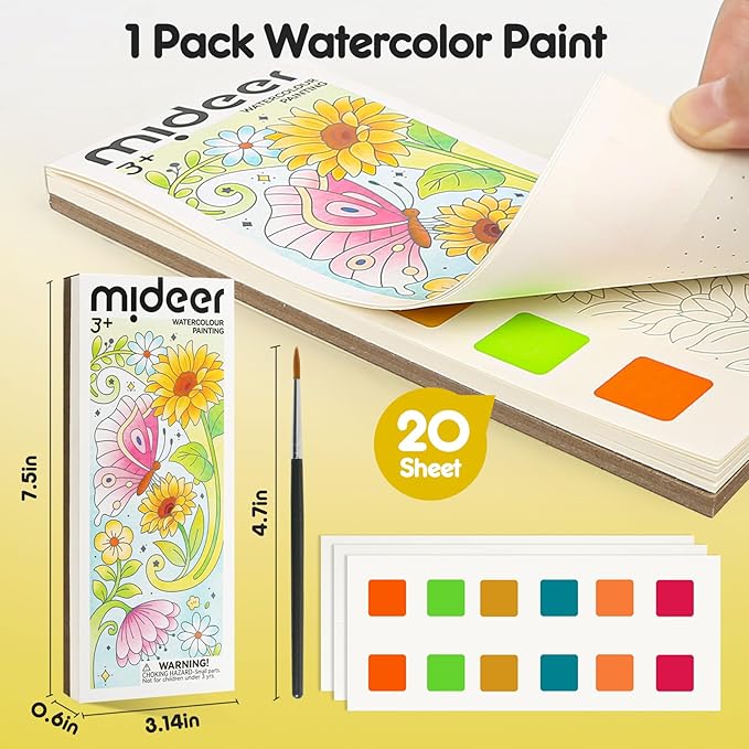 Watercolor Painting Coloring Books Pocket Watercolor Paint Bookmarks, Mess Free Paint with Water Set, Class Travel Activities Art Supplies Party Favors Exchange Birthday Gifts for Kids
