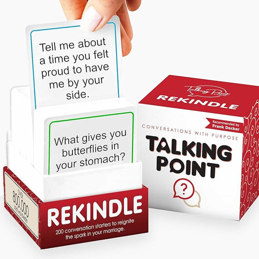 TALKING POINT CARDS 200 Couples Conversation Cards - Rekindle Game for Married Questions Long Term Relationships Fun Topics Build Intimacy & Strong Bonds Road Trips, Anniversary, Date Night