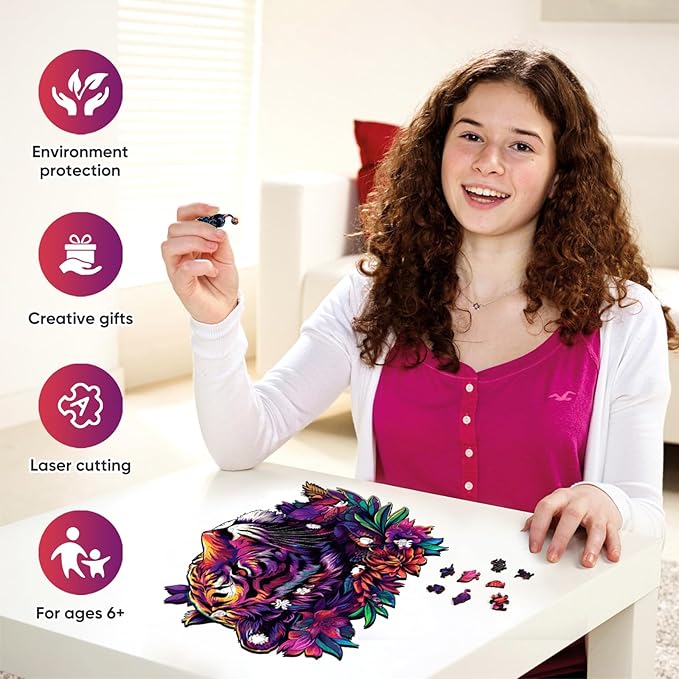 Wooden Puzzles Tiger 200pcs Medium Puzzles for Adults, Unique Shape Animal Adult Puzzles, Irregular Best Gift for Adults and Kids Family Game (10x12.6 in)