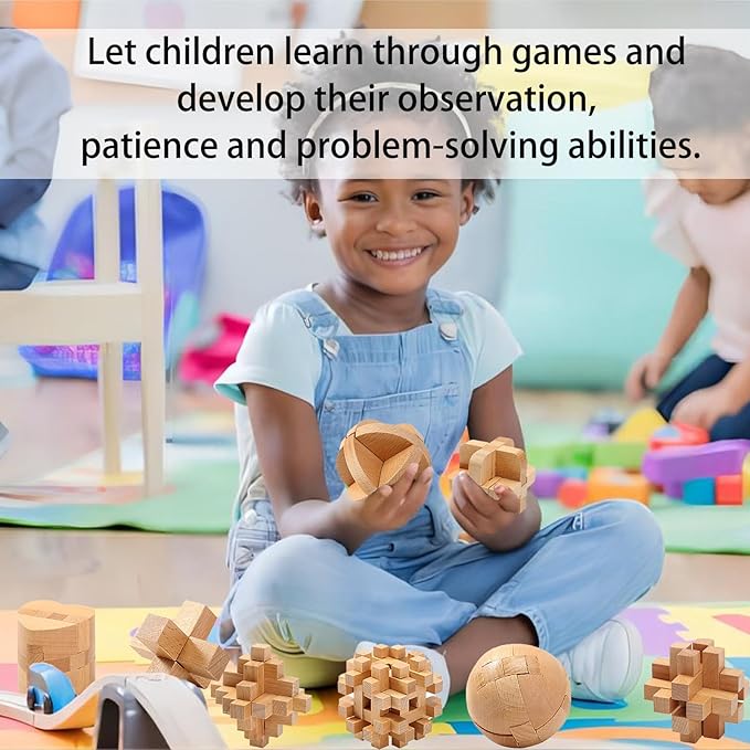 FantasyDay 9pcs Wooden Brain Teaser Puzzles, Interlocking Games for IQ Test, Intellectual 3D Assembling Educational Toy Set for Teens and Adults(9 Puzzle Set#D04)