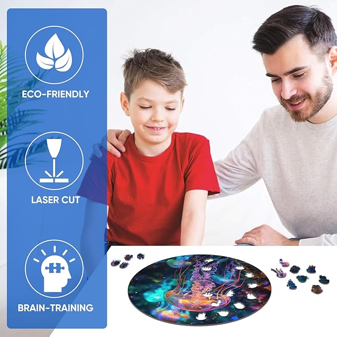 Ruikiyart Wooden Puzzles for Adults, 5MM 500 Pieces Jellyfish Wooden Jigsaw Puzzles, Sea Animals Unique Shapes Puzzles, Gift for Kids and Adults on Birthday, Thanksgiving, Christmas (16.7" x 16.7")