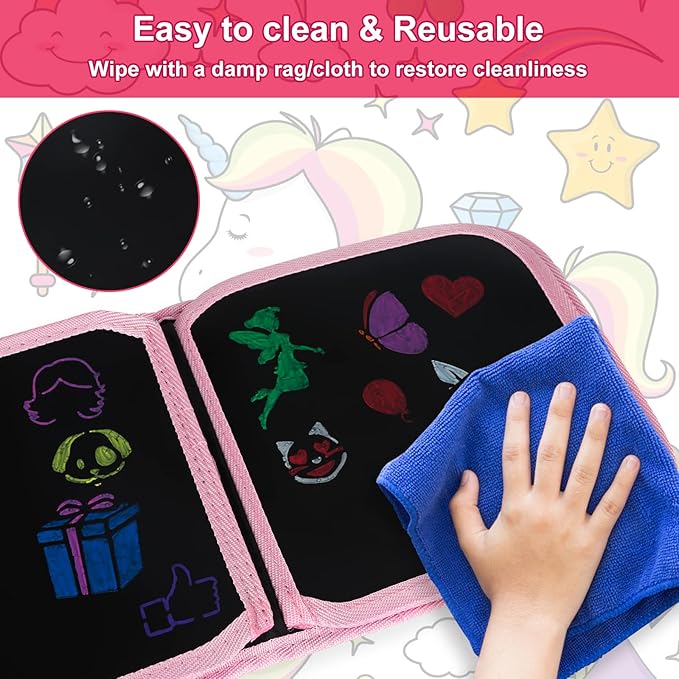 Erasable Book Doodle Set for Kids,Magic Drawing Book for Kids,Reusable Drawing Book 12 Watercolor Pens 14 Page Drawing,Road Trip Car Game Writing Painting Set for Boys and Girls