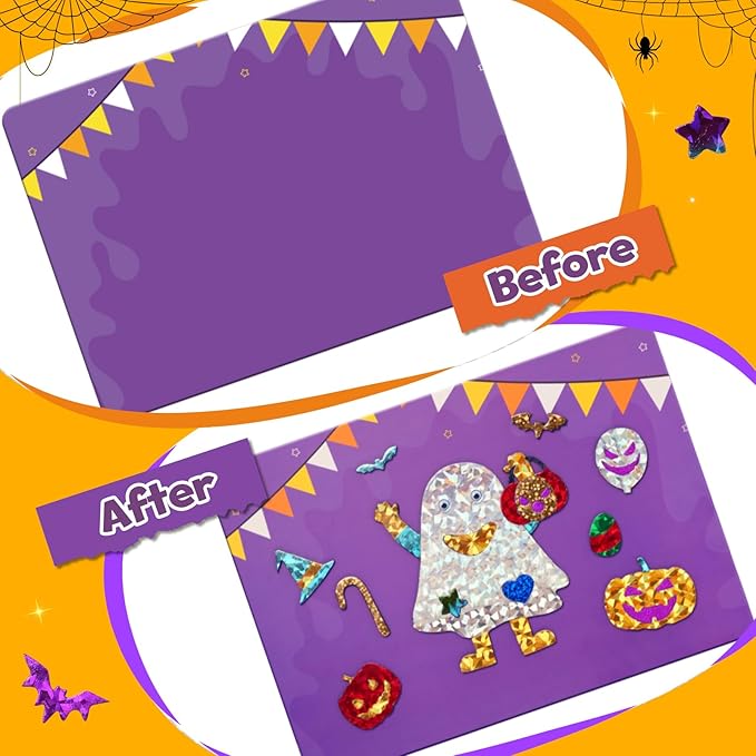 ZMLM Halloween Crafts Games for Kids - Fun Halloween Foil Art Mess Free Activity, Gifts for Ages 4 5 6 7 8 9 10 11 12 Girls Boys, Creative Arts and Crafts Kits Toys for Kids