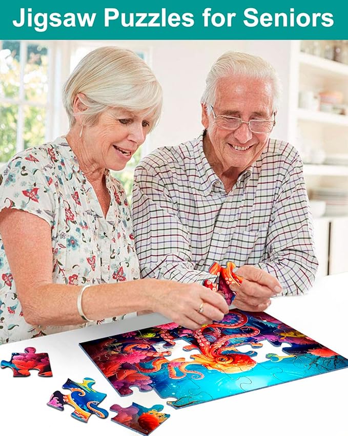 6 Pack 24 Large Piece Jigsaw Puzzles for Seniors Alzheimer Product for Elderly Dementia Activities Memory for Patients in Nursing Home with Storage Box