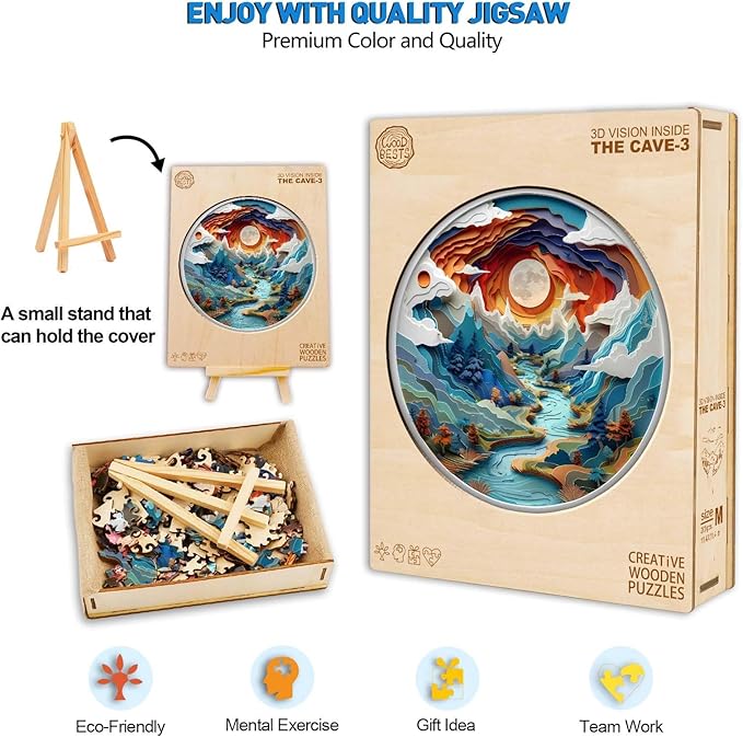 Wooden Puzzles for Adults, Wooden Cave Puzzles, Flat Puzzles with 3D Visual Effect When Completed, Christmas Birthday Gifts for Puzzle Lover, Wood Adult Puzzles (S-8.5 * 8.5in 100pcs), Small