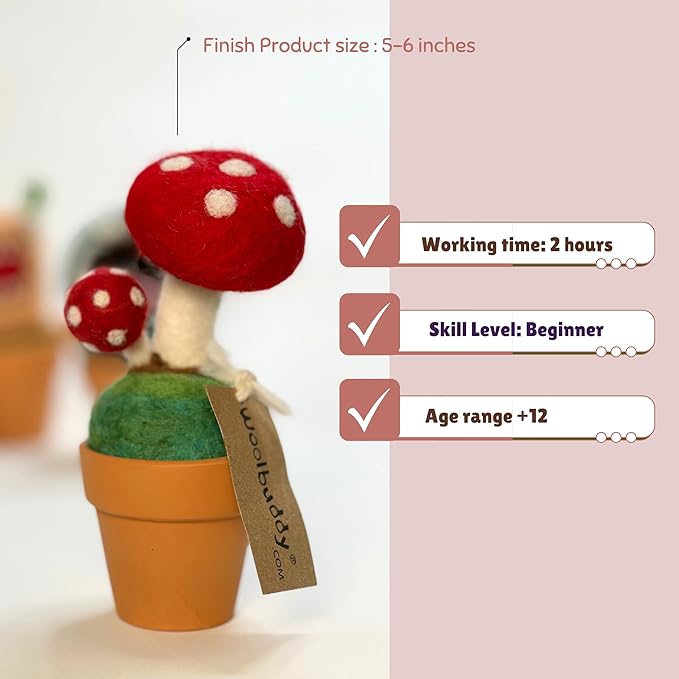 Woolbuddy Needle Felting Kit, Mushroom Monster Craft for Beginner Adults, Includes Supplies and Instructions, Creative Design for Unique DIY Projects