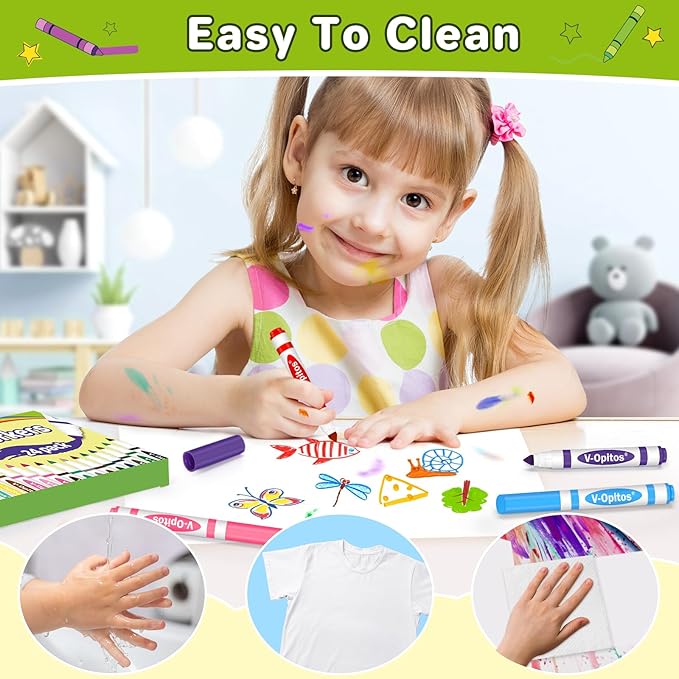 V-Opitos 24 Colors Washable Markers for Kids, Colored Broad Tip Markers Set for Coloring Book, Ideal School Classroom Supplies