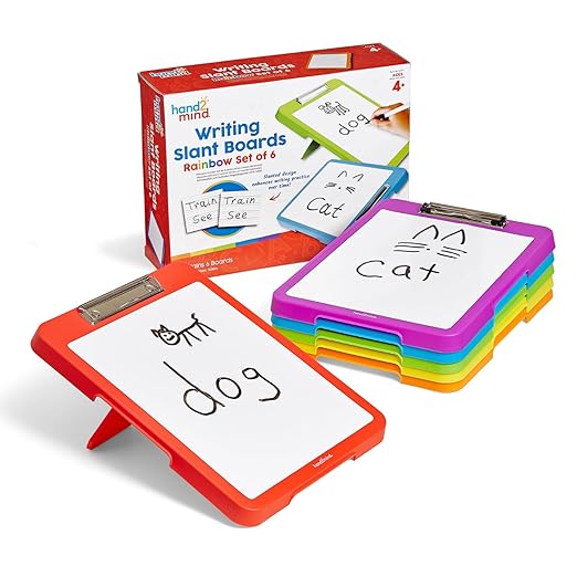hand2mind Rainbow Writing Slant Boards, Desktop Whiteboard, Dry Erase Clipboard, Reusable Handwriting Practice for Kids, Learn to Write, Letter Writing, Teacher Supplies for Classroom (Set of 6)