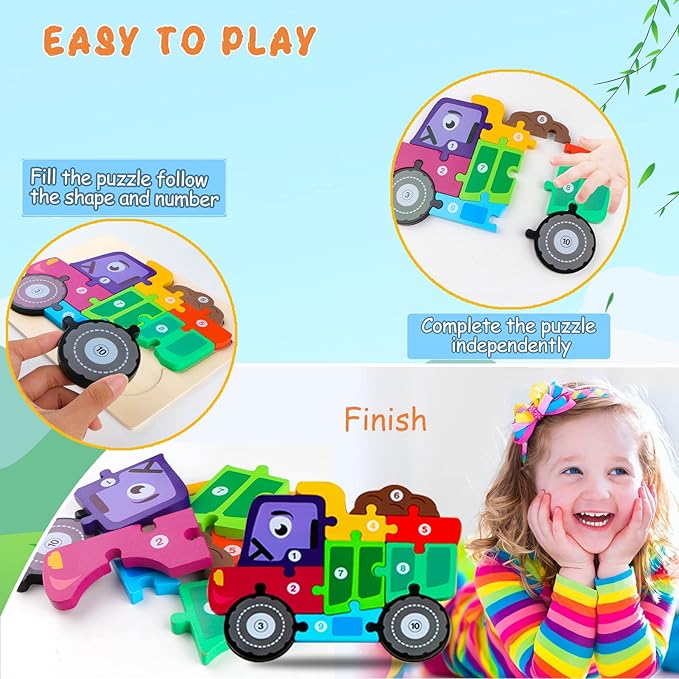 Wooden Puzzles for Toddlers 3-5, Toddler Puzzles Ages 2-4 Transportation Puzzles Toys, 4-Pack Toddler Puzzle Toys for 2, 3, 4, 5 Year Old Boys Girls