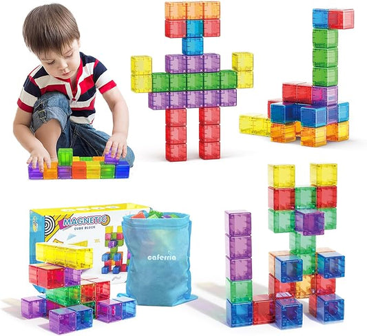 48PCS Magnetic Blocks - 1.38 inch Building Blocks for Toddlers, STEM Building Toy for Kids, Montessori Toys for 2 3 4 5 6+ Year Old, Magnet Sensory Travel Toys Christmas Birthday Gifts for Boys Girls
