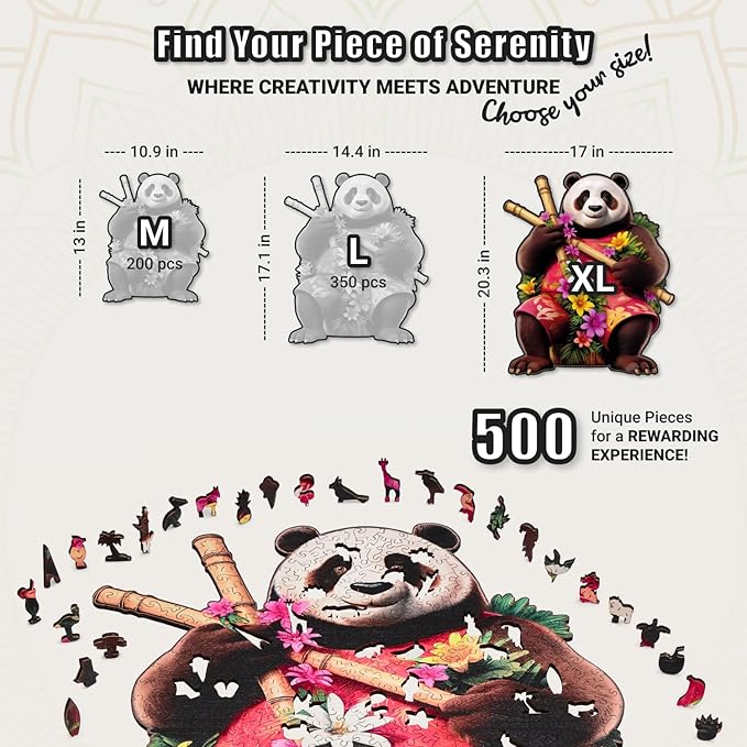 LEOGOR Wooden Puzzles for Adults – 500 Piece, 17 x 20.3 in Extra-Thick 5mm Wood Puzzles Adult, Animal Shaped XL Mosaic Jigsaw, Tropical Panda Paradise, Unique Hand-Drawn Pieces