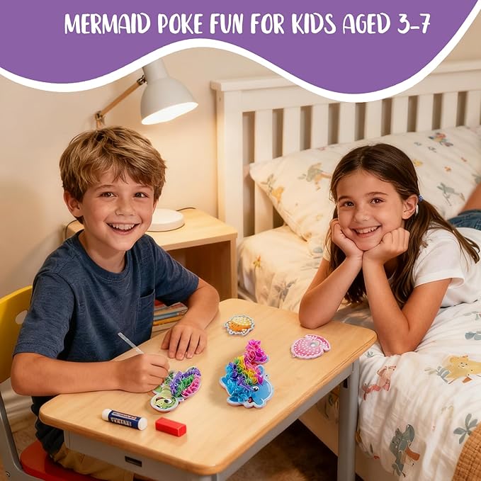 Poke in Art-Mermaid Theme, Poke in Fun Art Crafts for Kids Ages 4-8, DIY Craft Kits, Mess-Free Fabric Art and Craft, 4-6 - Mess-Free Craft - Birthday Gift Ideas for Girls Ages 4, 5, 6, 7, 8, 9
