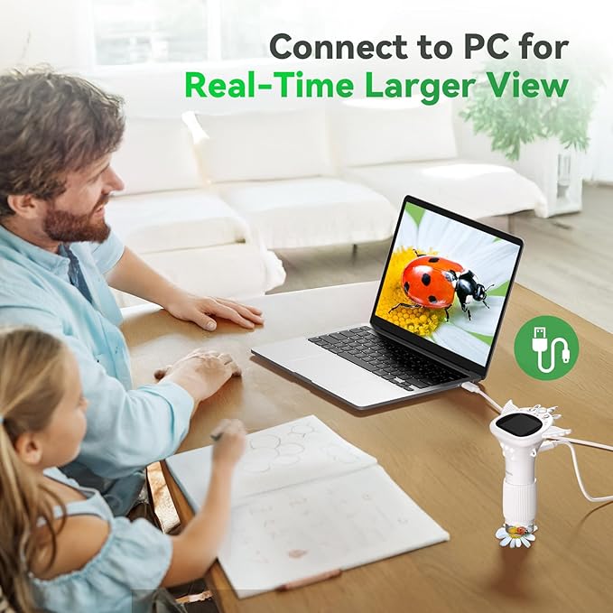 HP40 IPS Microscope for Kids: [Easy and Fun] 2" Portable Handheld Kids Microscope Miniscope, Pocket Mini Scope Educational Science Kit, Christmas Birthday Gifts for Kids, PC View, White