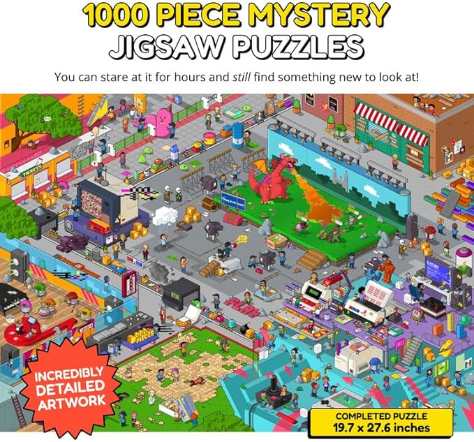 Jigsaw Puzzles 1000 Pieces - Magic Mystery Story Secret Ending Puzzle - Perfect Game Night for Adults & Kids - Pixel Art Gamer Movie TV Show Superhero Theme (Glitch)