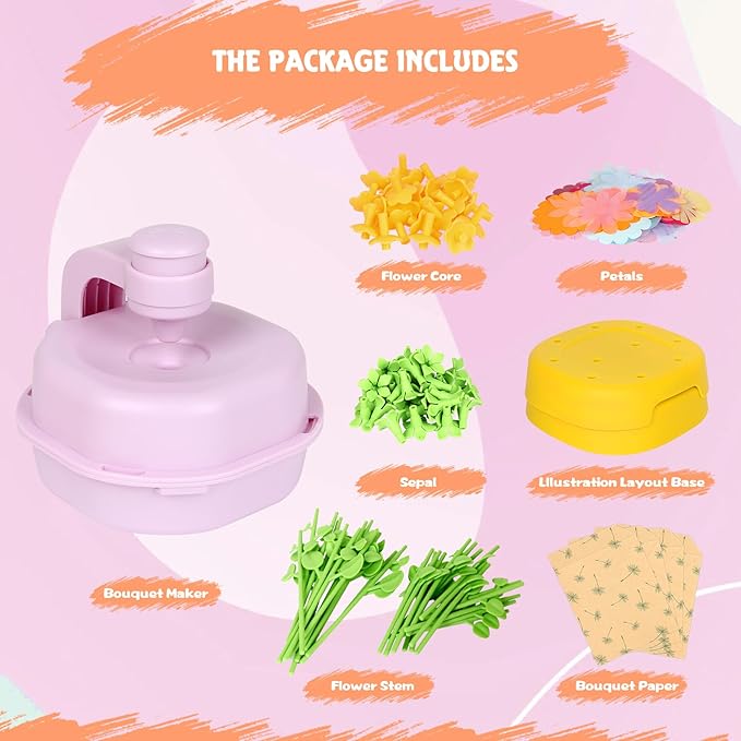 FURNIPLAS DIY Flower Craft Kit for Kid, Fabric Flower Bouquet Making Toy for 4 5 6 7 8 Years, Creative Flowers Press Kits Ages 4-8, Arts & Crafts Educational Activity for Toddler Girl, Preschool Gifts