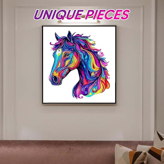 Wooden Jigsaw Puzzle, 200 Pcs Unique 3D Shape Jigsaw Puzzles, Wood Puzzle Gift Box Packing, Medium Size Letter, Creative Gift for Adults and Kids, Fun Challenging (EA4Horse, 200PCS)