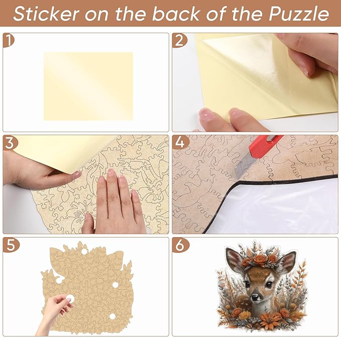 Ruikiyart Wooden Puzzles for Adults, 5MM 200 Pieces Cute Deer Wooden Jigsaw Puzzles, Animal Puzzle Unique Shape Pieces Gift for Kids and Adults on Birthday, Thanksgiving, Christmas (11.1"x11.2")