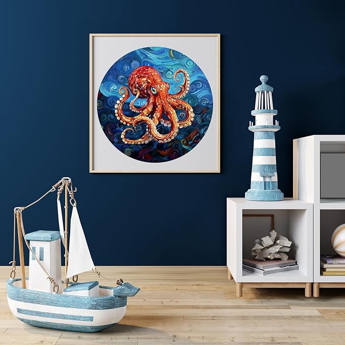 Wooden Puzzles for Adults - Deep-Sea Octopus Wooden Jigsaw Puzzle - Unique Animal Shaped Wood Puzzles Adult - Christmas Birthday Gifts for Adults/Friends/Family - 100pcs 8.4 * 8.4in