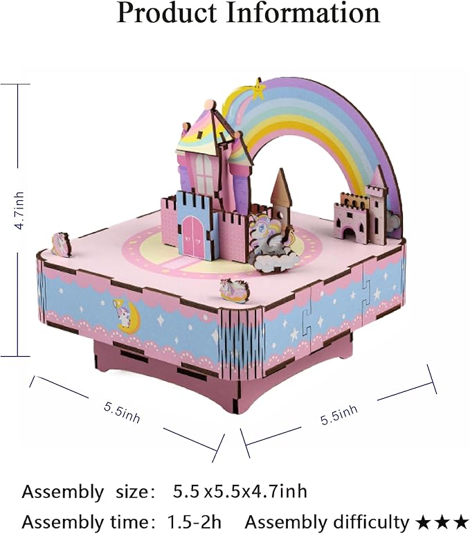 3D Puzzles Music Box Unicorn DIY Rotating Music Box Kit for Teens, Boys and Girls, Birthday Gifts, Decorative Crafts