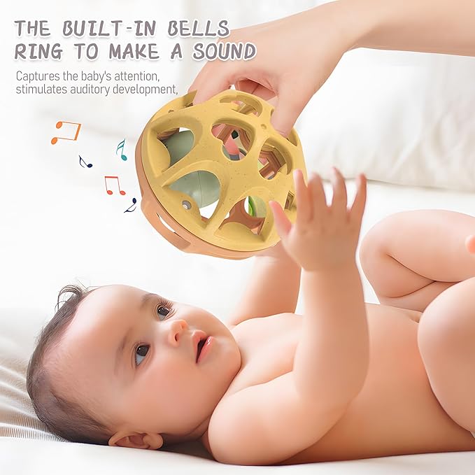 Sensory Rattle Balls Textured, Baby Teething Sensory Montessori Toys Soft Chew Toy with Rattles for Babies, Safe Wheat Straw Travle Toys, Developmental Newborn Baby Toys 6 to 12 Months